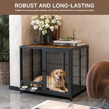Load image into Gallery viewer, Heavy Duty Dog Crate for Medium Dogs, 3 in 1 37.8" Foldable Collapsible Dog Kennel &amp; Playpen with Wheels &amp; Feeding Bowls, Escape Proof Metal Dog Cage for Indoor Outdoor Use, Rustic Brown
