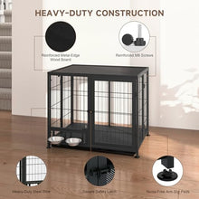Load image into Gallery viewer, Heavy Duty Dog Crate for Small Dogs, 3 in 1 32.7" Foldable Collapsible Dog Kennel &amp; Playpen with Lockable Wheels &amp; Feeding Bowls, Escape Proof Metal Dog Cage for Indoor Outdoor Use, Black
