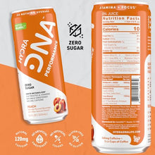 Load image into Gallery viewer, HYDRADNA- Clean Performance Drink, Zero Sugar | For Natural Fuel, Alertness, Boost, Stamina,120 mg Organic Caffeine, Natural Flavors, Zero Sucralose, Clean Ingredients (12 Pack) (12 Pack, Peach)
