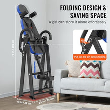 Load image into Gallery viewer, VEVOR Inversion Table, 300 lbs Capacity Heavy Duty Inversion Table, Decompression Back Stretcher Machine, Strength Training Equipment with Headrest, Ankle Lock, Adjustable Protective Belt, Blue/Black
