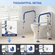 Load image into Gallery viewer, Loyoda Foldable Toilet Safety Rails for Seniors - Adjustable Toilet Safety Frame &amp; Toilet Handles for Elderly &amp; Disabled, Fits Most Toilets, 350lb Capacity, Blue
