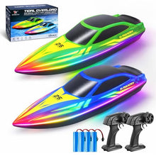 Load image into Gallery viewer, RC Boat 2 Pack Remote Control Boats with 7-Mode Colorful LED Lights, 10 Inch RC Boats
