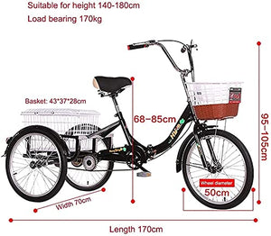 Adult Tricycle - 3 Wheel Bikes for Adults Shopping Tricycle for Adults Foldable 3 Wheel Bike 20inch Family Manpower Trike