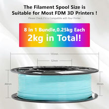 Load image into Gallery viewer, 1.75mm 3D Printer PLA Filament 8 Colors Bundle: Pink, Yellow, Orange, Lime Green, Sky Blue, Cyan, Beige, Rose Red, 8 Spools Packed, Each 250g, Total 2Kg 3D Printing Material, 250g x 8 Spools
