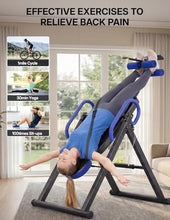 Load image into Gallery viewer, YOLEO Gravity Heavy Duty Inversion Table with Headrest &amp; Adjustable Protective Belt Back Stretcher Machine for Pain Relief Therapy (W1-Blue)
