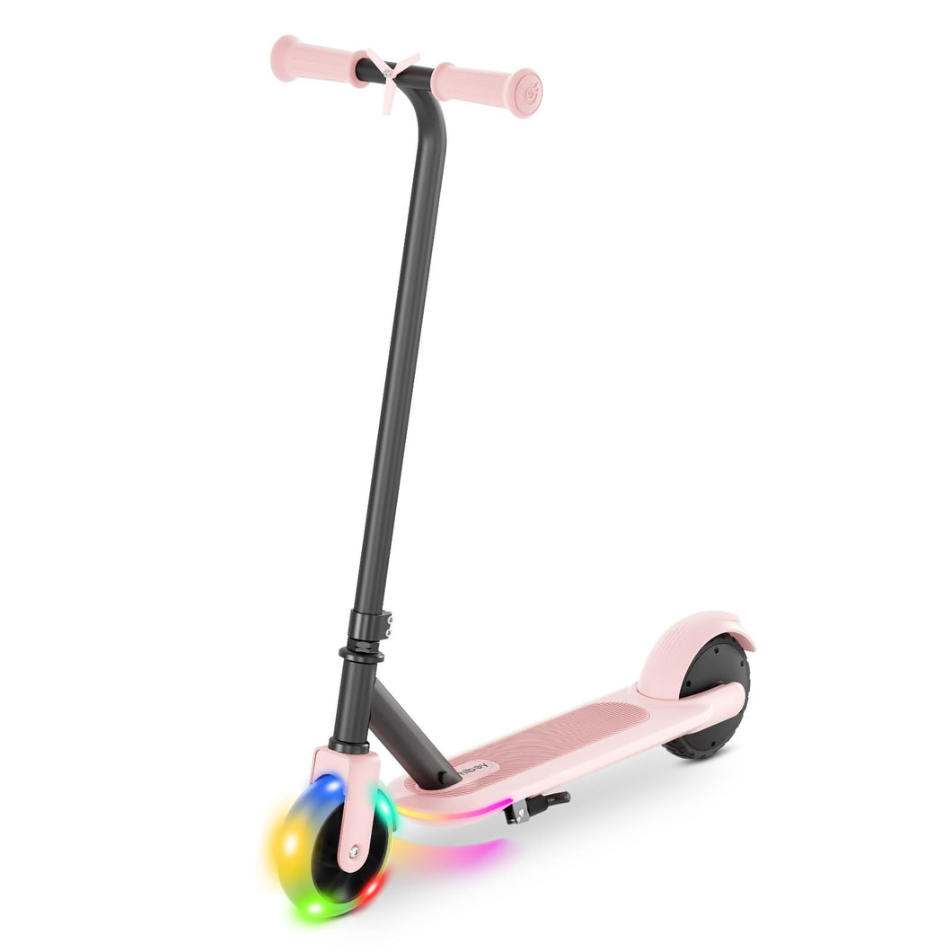 Electric Scooter for Kids Ages 4-8, LED Light-Up Wheels & Side Lights, 5MPH Safe Speed, 6 Miles Range, Easy Kick-Start, Scratch-Proof Curved Edges