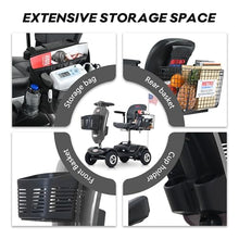 Load image into Gallery viewer, Metro Mobility 4 Wheel Electric Mobility Scooter for Adults - 300 lbs Capacity Folding Mobility Scooters for Seniors, Travel - Convenient Charging Port &amp; 2 Cup Holders - Grey
