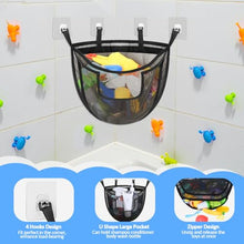 Load image into Gallery viewer, DOCMON Bath Toy Storage, Corner Bath Tub Toy Storage Holder with Bottom Zipper, Quick Release Bath Toy Organizer with Large Pocket, Mesh Shower Toy Holder Basket Net Bin for Bathtub Toys - Black
