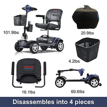 Load image into Gallery viewer, Metro Mobility 4 Wheel Motorized Scooter for Adults - 300 lbs Capacity Powered Mobility Scooters for Seniors, Travel - Sliding Swivel Seat with Flip-up Armrests &amp; Easy Disassembly - Blue
