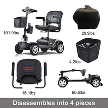 Load image into Gallery viewer, Metro Mobility 4 Wheel Folding Mobility Scooter for Adults - 300 lbs Capacity Powered Mobility Scooters for Seniors, Travel - Long Range Power Extended Battery with Comfortable Larger Legroom - Gray
