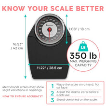 Load image into Gallery viewer, Adamson A24 Scales for Body Weight - Up to 350 LB - New - Anti-Skid Rubber Surface Extra Large Numbers - High Precision Bathroom Scale Analog - Durable with 20-Year Assurance - Black
