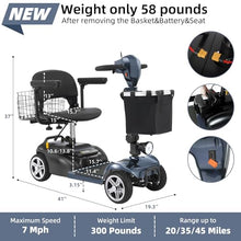 Load image into Gallery viewer, 45 Miles 4 Wheels Mobility Scooter for Seniors/Adults Up to 300LBS,350W Electric Wheelchair Detachable Lithium Battery,Dual Baskets,Rotating Seat,with Taillight, USB Charging, Gray
