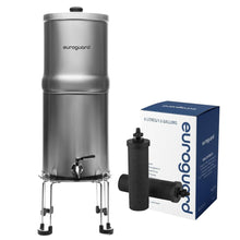 Load image into Gallery viewer, euroguard® Gravity Water Filter System with Dual Coconut Shell GravityPlus™ Technology, NSF/ANSI Certified (Brushed Steel (Matt Finish), 2.25 Gallons with Stand)
