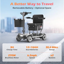 Load image into Gallery viewer, Lightweight Mobility Scooter for Adults &amp; Seniors - Cruise &amp; Airport Approved, 43lb Foldable Portable Motorized Scooters with Dual Lithium Batteries for 30.4 Miles Travel, 300lb Capacity, Silver
