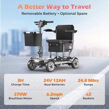 Load image into Gallery viewer, Lightweight Mobility Scooter for Adults &amp; Seniors - Cruise &amp; Airport Approved, 43lb Foldable Portable Motorized Scooters with Dual Lithium Batteries for 24.8 Miles Travel, 300lb Capacity, Silver
