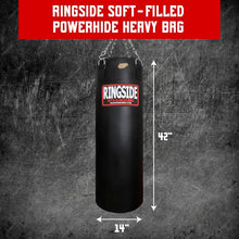 Load image into Gallery viewer, Ringside 100 lb Powerhide Heavy Bag for Boxing, MMA, Muay Thai &amp; Kickboxing, Soft Filled Punching Bag with Foam Liner, Chain &amp; Swivel Included, Black
