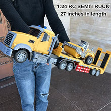 Load image into Gallery viewer, Remote Control Semi Truck Toy For Kids - 1:24 RC Semi-trailer Engineering Tractor With Sound And Lights, Trailer Truck Toy With Inertia Roller, Construction Vehicles For Boys &amp; Girls 3-8 Years Old
