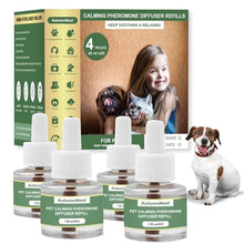 Load image into Gallery viewer, Dog Calming Pheromone Diffuser Refills, 4 Pack 48ml, Helps Dogs Relieve Anxiety, Reduce Stress, Aggression, Barking, Chewing, Scratching, Supports Dogs Travel, Vet Visits, Separation, Loud Noises

