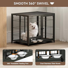 Load image into Gallery viewer, Heavy Duty Dog Crate for Small Dogs, 3 in 1 32.7" Foldable Collapsible Dog Kennel &amp; Playpen with Lockable Wheels &amp; Feeding Bowls, Escape Proof Metal Dog Cage for Indoor Outdoor Use, Black
