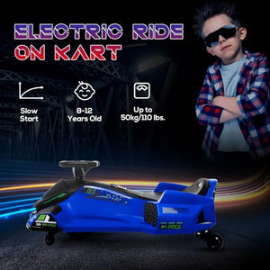 12V Electric Go Kart, 5 MPH Drifting Car, Battery Powered Ride on Toy Outdoor with Slow Start, Blue