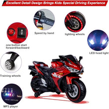 Load image into Gallery viewer, 12V Electric Ride On Motorcycle for Kids, Training Wheels, Full Hand Drive Motorbike Toy, Perfect for Boys and Girls (3-8 Yrs) (RED)
