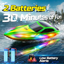 Load image into Gallery viewer, HOLYFUN RC Boat for Kids &amp; Adults, 2.4GHz 9.3 Mph Remote Control Boat with Led Light, 2 Battery(30 Mins Play), Summer Toys Boats for Water Pool &amp; Lake
