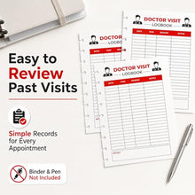 Load image into Gallery viewer, Doctor Visit Logbook Inserts, Classic 9-Disc Mushroom-Punched Refill Pages, 50 Double-Sided Sheets, 7 x 9.25 Inch, 100 GSM White Paper, Medical Appointment Notes for Discbound Planners, Inserts Only
