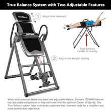 Load image into Gallery viewer, Innova Health and Fitness Inversion Table with Adjustable Headrest, Reversible Ankle Holders, and 300 lb Weight Capacity - Standard A
