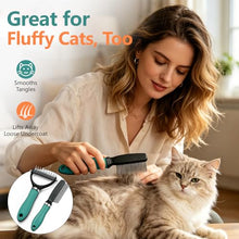 Load image into Gallery viewer, Dog Brush and Cat Deshedding Rake, Pet Grooming Tool for Shedding with Rounded Stainless Steel Teeth, Comfortable Grip for Long or Thick Coats (Green with Comb)
