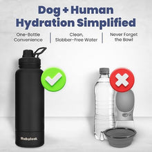 Load image into Gallery viewer, Dog Water Bottle for Dog Lovers - 32 oz Stainless Steel Double Wall Insulated Water Bottle with 8 oz Detachable Bowl on Bottom for Doggy Mom &amp; Dad for Hiking, Walks, Travel - Black
