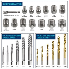 Load image into Gallery viewer, DOAHO 26 Piece Impact Bolt and Spiral Screw Extractor Set with Left Hand Reverse Drill Bit Kit for Easy Out Damaged Stripped Broken Screw Lug Bolt Nut Remove with Hex Adapter
