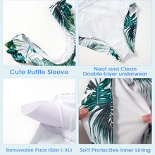 Load image into Gallery viewer, DOCUMO Girls One Piece Swimsuit Ruffle Quick Dry Bathing Suit for Kids 6-15Y, Tropical/Leopard/Tie Dye Printed Beach Swimsuit (Coconut Tree, X-Large)
