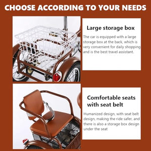 14IN Adult Tricycle Bike for Seniors, Three Wheel Beach Cruiser Bike, Foldable Handlebar Cargo Tricycle, Black
