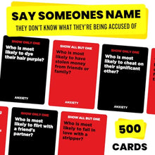 Load image into Gallery viewer, Viral Studios Anxiety - The Savage Party Card Game for Accusations, Dares &amp; Horrible Honesty – 500 Cards, Ages 17+, Perfect for Adults
