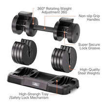 Load image into Gallery viewer, FLYBIRD Adjustable Dumbbell, 55LB Single Dumbbell for Home Gym Exercise &amp; Fitness, 5-IN-1 Fast Adjustable Weights with Anti-Slip Handle, Multiweight Options for Full Body Workout Suitable Men/Women
