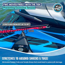 Load image into Gallery viewer, WAVESRX DockingPal™ - Premium Flat Bungee Dock Line for Boats | Elastic Boat Dock Rope with 1 Stainless Steel Carabiner &amp; 1 Loop | Stretches from 5' to 9' for Jet Ski, PWC &amp; Boat
