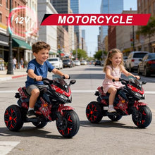 Load image into Gallery viewer, 3-Wheel Ride-On Toy Motorbike with Lighting Wheels, Music Player (Connect with Phone) and Hand Drive (RED)
