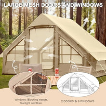 Load image into Gallery viewer, Inflatable Tents for Camping, 4-6 Person Easy Blow Up Tent with Hand Pump,4 Seasons Waterproof Air Inflatable Camping Tent House for Family Weekend Camping,Beige
