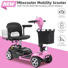 Load image into Gallery viewer, 35 Miles 4 Wheels Mobility Scooter for Seniors/Adults Up to 300LBS,350W Electric Wheelchair Detachable Lithium Battery,Dual Baskets,Rotating Seat,with Taillight, USB Charging, Pink 35Miles
