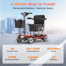 Load image into Gallery viewer, Lightweight Mobility Scooter for Adults &amp; Seniors - Cruise &amp; Airport Approved, 43lb Foldable Portable Motorized Scooters with Dual Lithium Batteries for 24.8 Miles Travel, 300lb Capacity, Red
