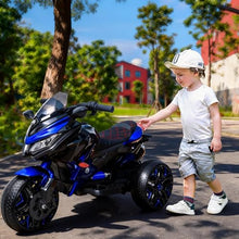 Load image into Gallery viewer, 3-Wheel Ride-On Toy Motorbike with Lighting Wheels, Music Player (Connect with Phone) and Hand Drive (Blue)
