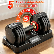 Load image into Gallery viewer, 25/55lb Adjustable Dumbbell Set of 2, 5-in-1/10-in-1 Free Weights with Anti-Slip Texture Handle for Exercise, Fitness Equipment Set for Home Gym Strength Training, Suits Both Men and Women(Red 25LBS Pair)
