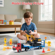 Load image into Gallery viewer, 6 CH Remote Control Flatbed Truck and Inertia-Powered Excavator Toys for Kids Boys，Red
