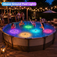 Load image into Gallery viewer, Solar Floating Pool Lights, 2026 Upgrade 2-Pack Solar Pool Lights for Above Ground &amp; Inground Pools, 57 Lighting Modes, IP67 Waterproof, 3 Timers, 3000mAh, for Pool Parties, Backyard, Pond &amp; Bathtub
