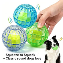 Load image into Gallery viewer, Jatmira Squeaky Dog Balls 3-Pack, Ball-in-Ball Design with Inner Tennis Ball, Squeeze-to-Squeak TPR Chew Toys, High-Bounce Floating Fetch Balls for Pool Beach Training, Easy-Clean Puppy Teething Toy
