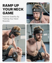 Load image into Gallery viewer, DMoose Fitness Neck Harness for Weight Lifting - Soft Padded Head &amp; Chin Strap with 30" Heavy Duty Steel Chain - Neck Exerciser, Trainer &amp; Strengthener to Support Injury Recovery (Black)
