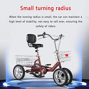 Three Wheel Bike, Adult Tricycle Small Adult Bicycle 4Wheel+Seat Backrest Basket Traditional Design for Seniors Cycling Pedalling