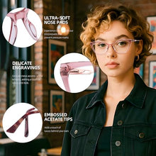 Load image into Gallery viewer, DOERAYMI Crystal Pink Blue Light Glasses for Woman: Rose Gold Hinges, Feather-Light Reading Glasses for Working &amp; Streaming
