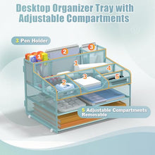 Load image into Gallery viewer, Docnest 3 Tier Mesh Desk Organizer for Paper Office Supplies – Multi-Functional Letter Tray with 5 Adjustable Compartments, 3 Pen Holders, Desktop Storage for Files, Mail, Stationery – Blue
