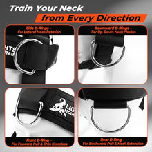 Load image into Gallery viewer, Lights Mountain Adjustable Neck Harness for Weight Training with 6 D-Rings, Includes Skull Cap, Resistance Band &amp; Loading Strap - Adjustable Head Harness for Neck Strengthening &amp; Resistance Workout
